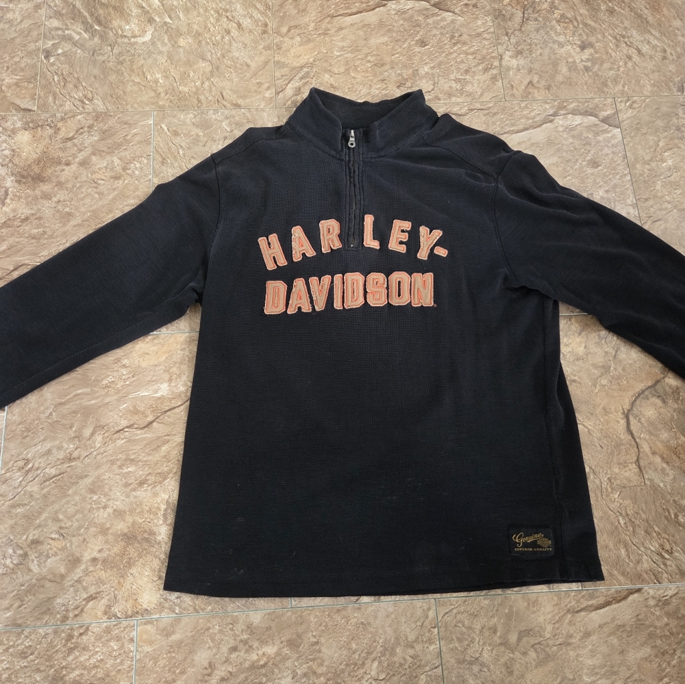 Harley-Davidson Mens Navy and Orange Long Sleeve Tee